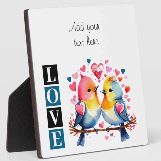 Plaque Photo Lovebirds romantic custom text valentine blue (Créateur téléchargé)