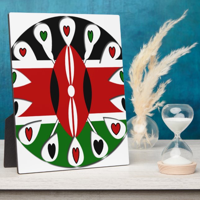 Plaque Photo Lovely Hearts Kenya : Drapeau Art Motif (Côté)