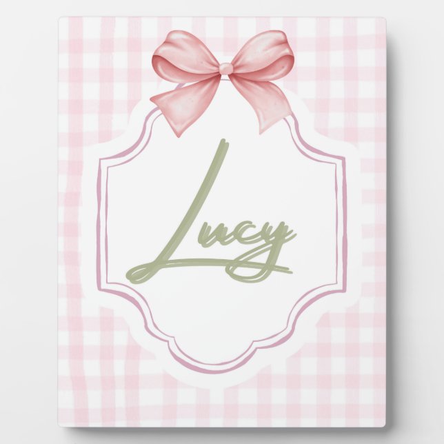 Plaque Photo Lucy Baby Girl Nursery Bow&En vichy personnalisée (Devant)