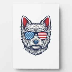 Plaque Photo Lunettes de soleil pour chien Westie patriotiques