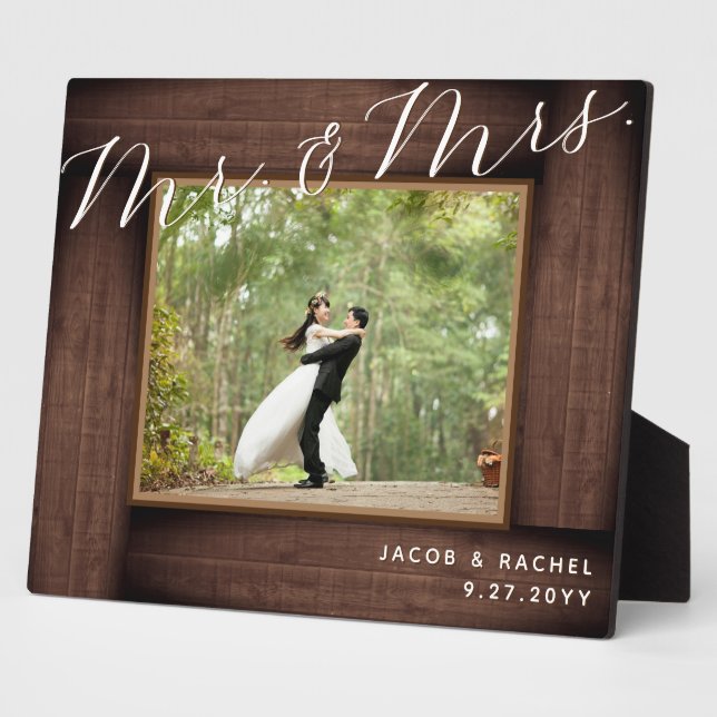 Plaque Photo M. Rustic & Mrs Elegant Script Mariage Photo (Côté)