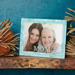 Plaque Photo Ma maman Photo Aquarelle Turquoise Frontière Flora