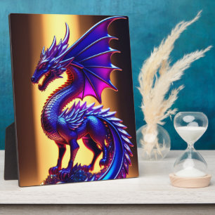 Plaque Photo Magnifique Tablette Dragon Statue en Verre Violet