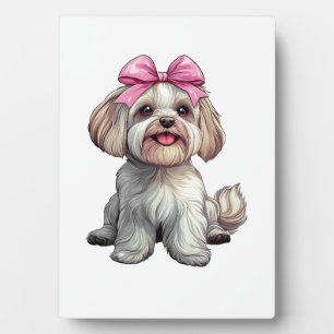 Plaque Photo Maman Chien Havanais Fille Rose Ruban Coquette