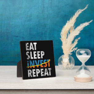 PLAQUE PHOTO MANGER SLEEP INVEST REPETER STOCK MARCHÉ