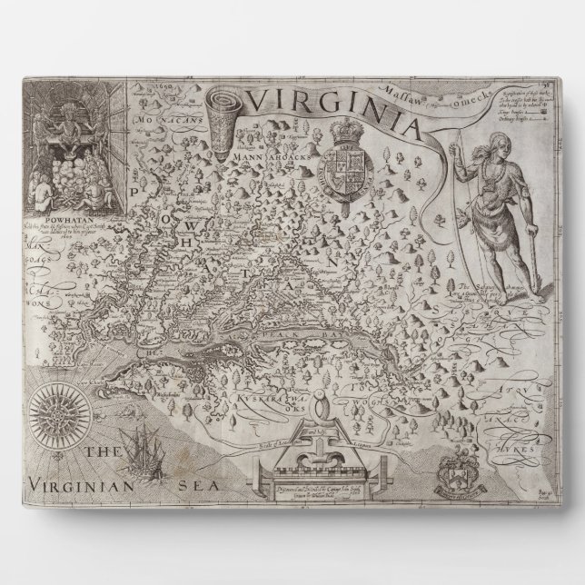 Plaque Photo Map of Virginia, discovered and described by Capta (Devant)