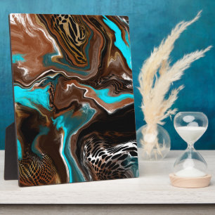 Plaque Photo Marbre Brown et bleu Fluide Art