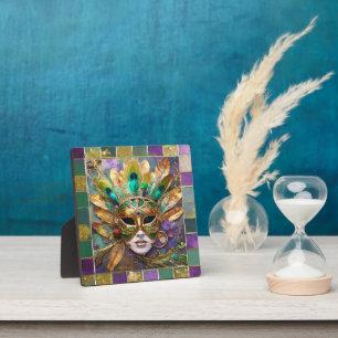 Plaque Photo Mardi Gras Gold et vert Peacock Feature Masque