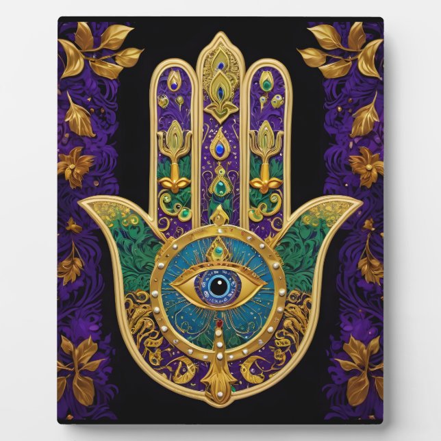 Plaque Photo Mardi Gras Gold violet vert Hamsas Art (Devant)