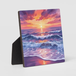 Plaque Photo Marée violette Couché de soleil violet Vagues oc