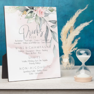 Plaque Photo Mariage   Boissons Menu BOHO Foliage Rose Rose