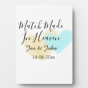 Plaque Photo Mariage fait au ciel bleu jaune pastel cœur nom