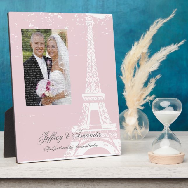 Plaque photo Mariage Tour Eiffel rose (Côté)
