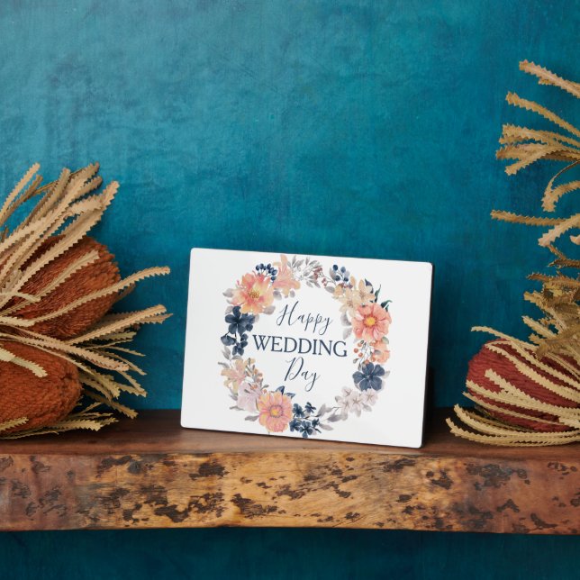 Plaque Photo Marine et Blush Floral Wreath Joyeux jour de maria (Côté)