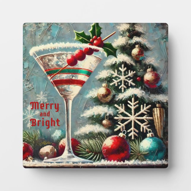 Plaque Photo Martini de Noël Retro les années 50 Cranberry (Devant)