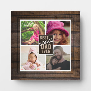 Plaque Photo Meilleur Bonus Papa Ever 4 Photo Collage Bois rust