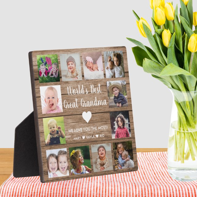 Plaque Photo Meilleur grand grand grand-mère grand-enfants au m (World's Best Great Grandma Grandkids 12 Photo Plaque - Christmas/Birthday Gift Idea)