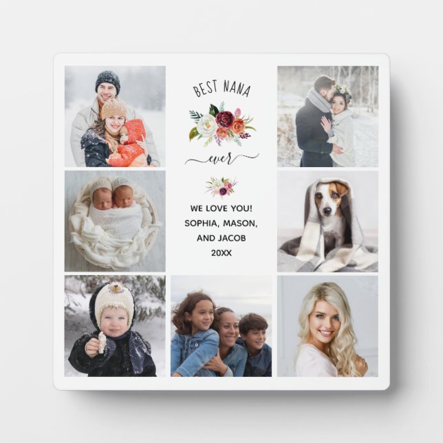 Plaque Photo Meilleur Nana | Grille photo florale de Boho Bourg (Devant)