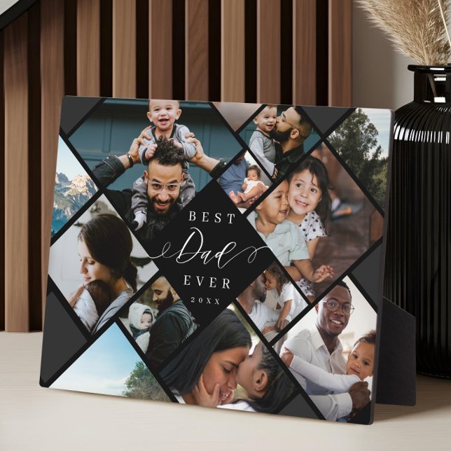 Plaque Photo Meilleur Papa de Tous les Temps Cadeau de Collage  (Best Dad Ever Modern Photo Collage Gift Keepsake Plaque)