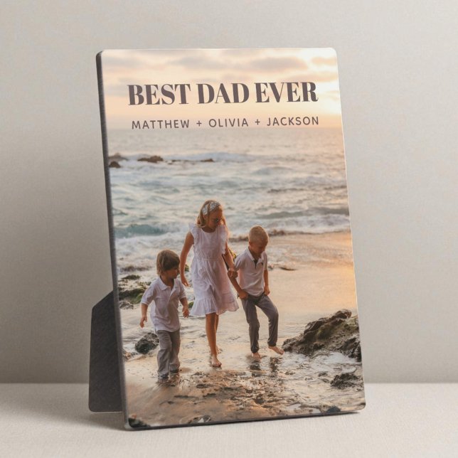 Plaque Photo Meilleur papa Ever Enfants Photo Noms Moderne Pers (Modern Kids Photo Names Personalized Best Dad Ever Plaque)