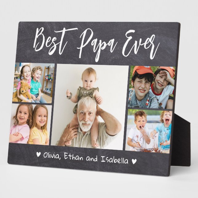 Plaque Photo Meilleur Papa Ever Grandkids 5 Photo Chalkboard (Côté)