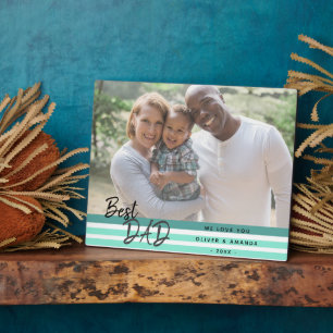 Plaque Photo Meilleur papa Moderne Script Turquoise Photo Famil