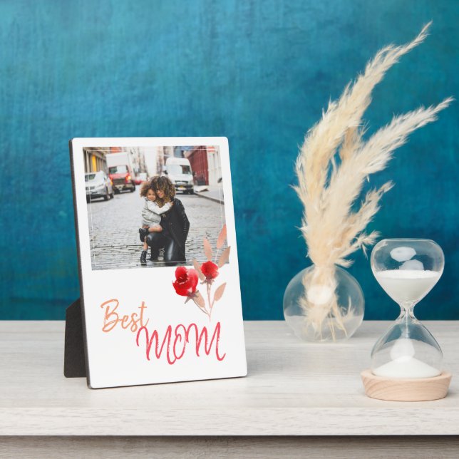 Plaque Photo Meilleure maman Aquarelle Roses rouges Fête des mè (Côté)