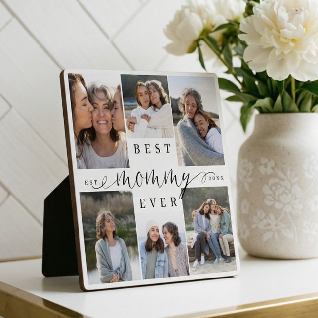 Plaque Photo Meilleure maman Ever Script 6 Photo Collage Keepsa (Best Mommy Ever Script Photo Collage Gift Keepsake Plaque)