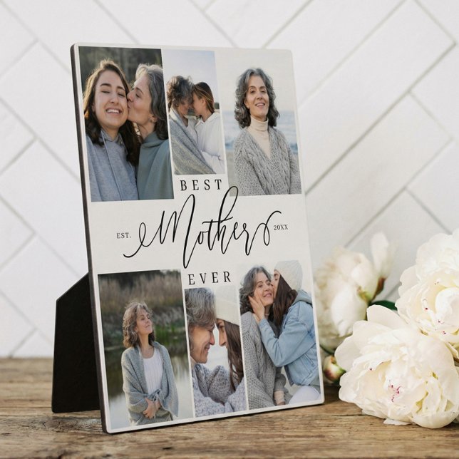 Plaque Photo Meilleure mère jamais Script 6 Photo Collectionner (Best Mother Ever Script Photo Collage Keepsake Plaque)