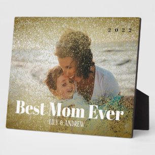 Plaque Photo "MEILLEURE MOM JAMAIS" Faux Gold Parties scintilla