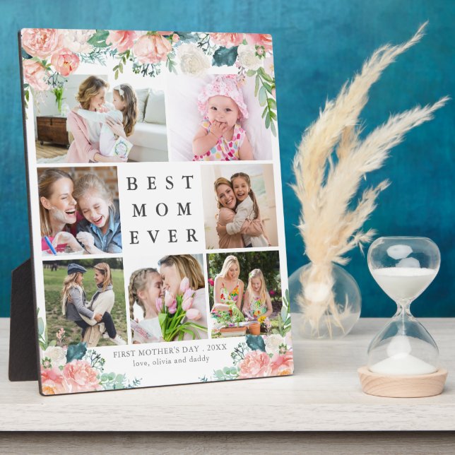 Plaque Photo MEILLEURE MOM JAMAIS Florale Première Fête des mèr (Côté)