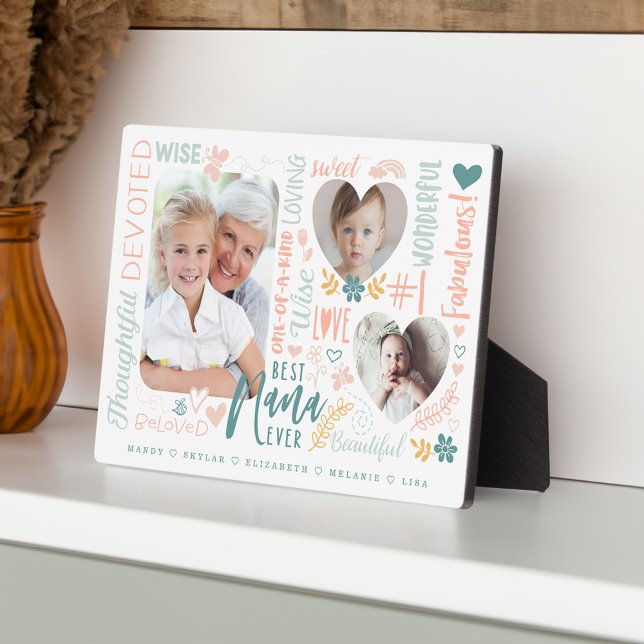 Plaque Photo Meilleure Nana de tous les temps en photos collage (Words for Best Nana Ever Grandkids Photo Collage Plaque)