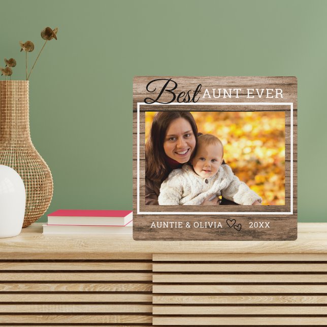 Plaque Photo Meilleure tante Jamais Photo Personnalisée Bois Ru (Best Aunt Ever Custom Photo Rustic Wood Plaque Auntie gift picture frame)