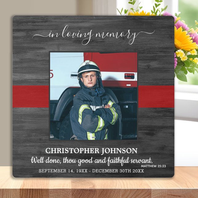 Plaque Photo Mémoire d'amour Mince Red Line Firefighter Memoria (Créateur téléchargé)