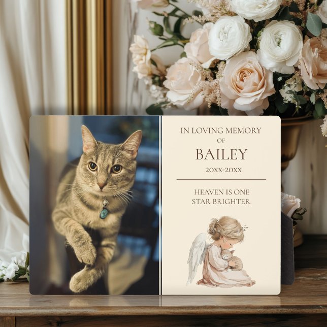 Plaque Photo Mémorial d'animal de compagnie chat  (In Loving Memory Cat Memorial Photo Plaque with Angel)