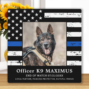 Plaque Photo Mémorial du chien de police K9 de la ligne bleue m