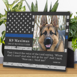 Plaque Photo Mémorial du chien policier K9 de la ligne bleue mi