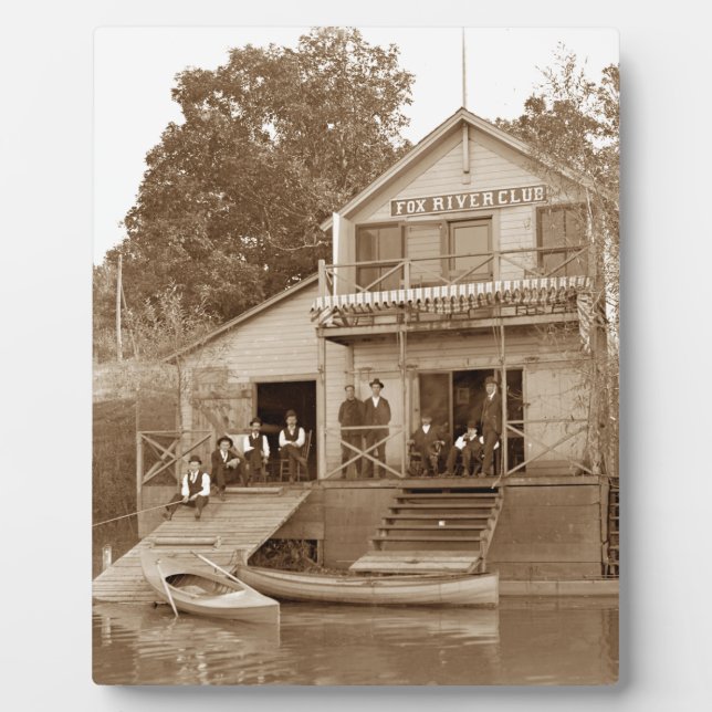 Plaque Photo Men Club Fox River Club 1880 Fishing Elgin (Devant)