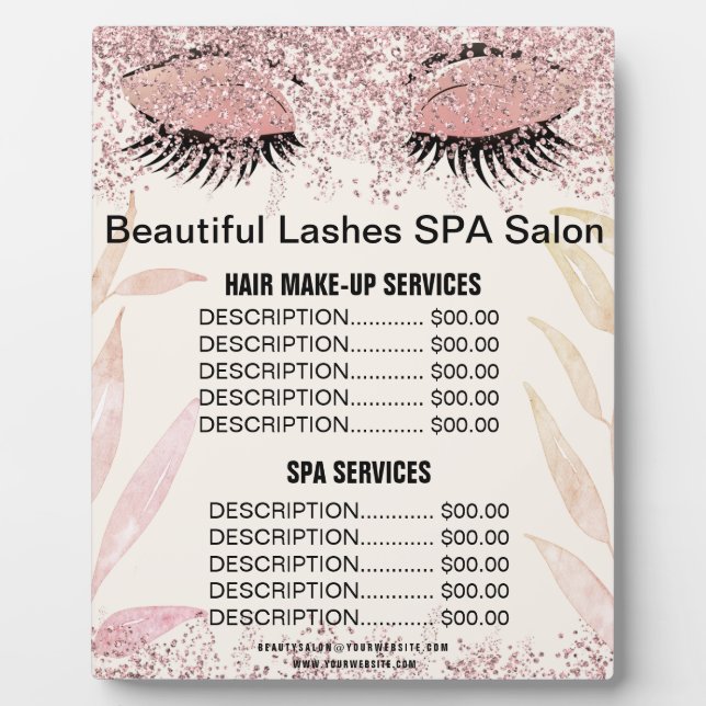 Plaque Photo Menu des prix du salon SPA Pink Glitter Beautiful  (Devant)