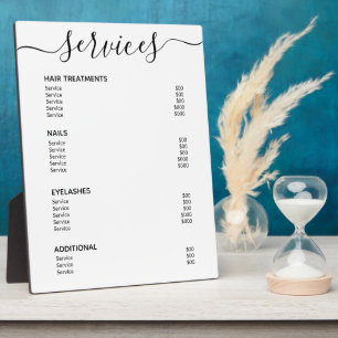 Plaque Photo Menu Service Prix Salon Blanc Minimaliste
