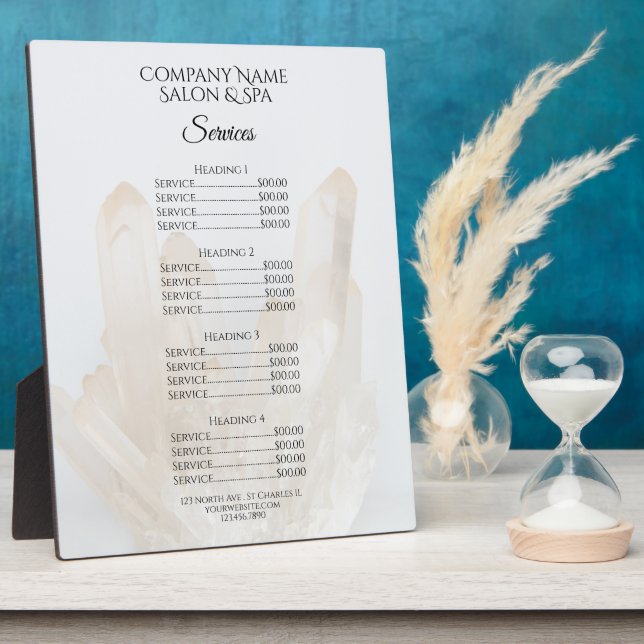 Plaque Photo Menu Services Salon Spa de Crystals blancs (Côté)
