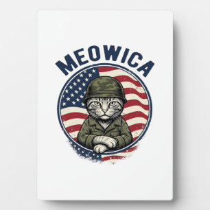 Plaque Photo Meowica Chat Patriotique T-Shirt Gravure Vintage D