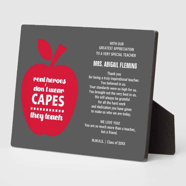 Plaque Photo Merci, professeur. Don de devis d'enseignement (Côté)