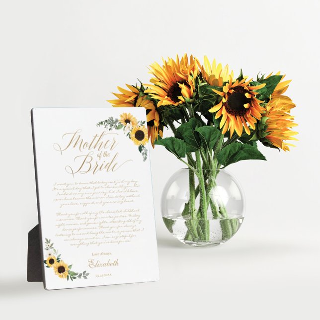Plaque Photo Mère de la mariée Tournesols Message de la mariée (Créateur téléchargé)