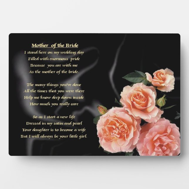 Plaque Photo Mère du poème de mariée - Fleurs roses (Devant)