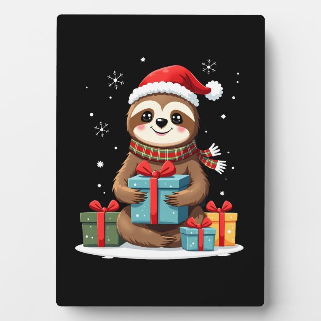 Plaque Photo Merry Slothmas cute Christmas sloth Santa hat Xmas (Devant)