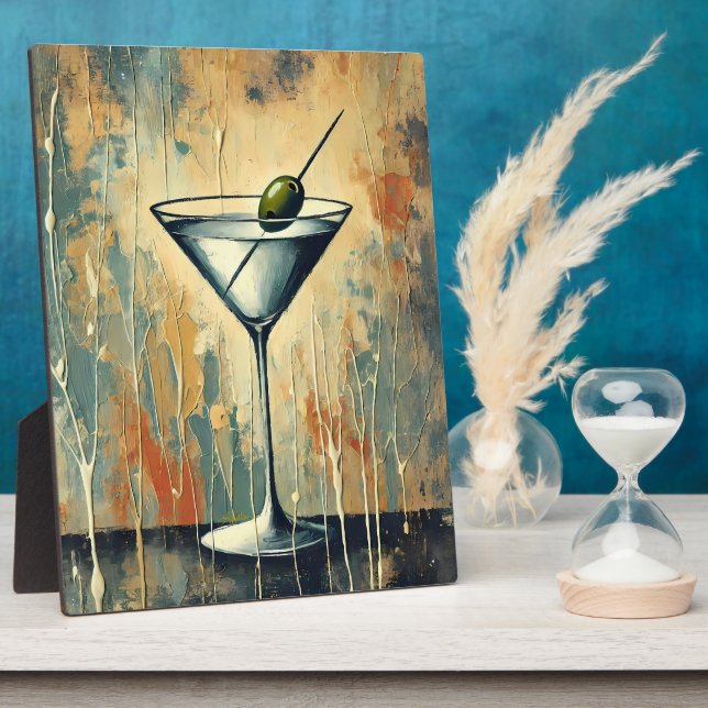 Plaque Photo Mid Century Mixed Media Martini Art (Côté)