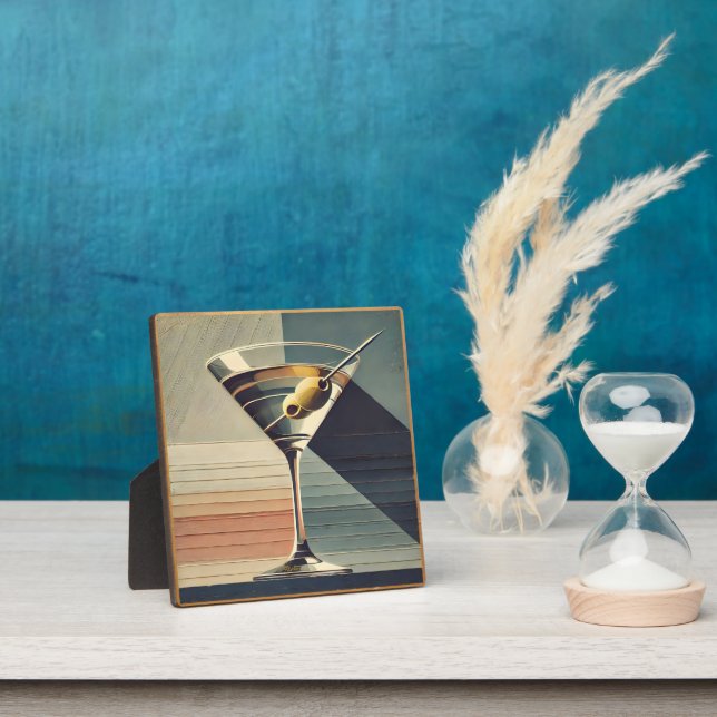 Plaque Photo Mid Century Moderne 2 Olive Martini Cocktail Heure (Insitu)
