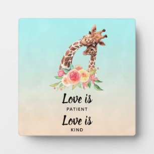 Plaque Photo Mignonne Giraffe Paire L'amour est Patient L'amour