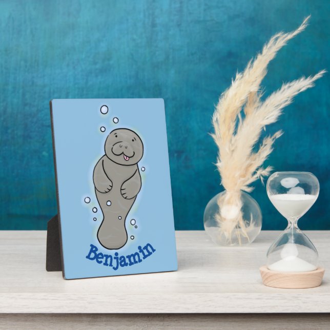 Plaque Photo Mignonne manatée bébé avec bulles illustration (Côté)